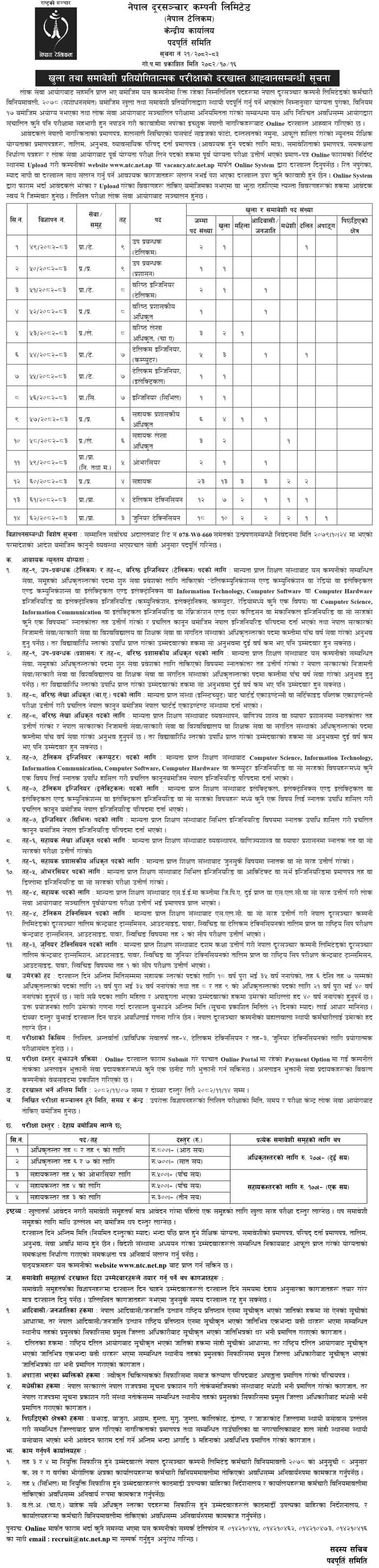 Nepal Telecom (NTC) - Recent Job Vacancy Nepal - Assistant and Officer ...